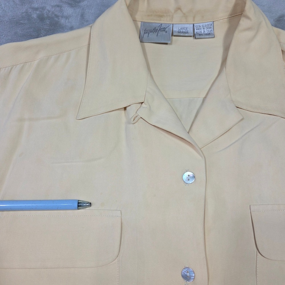 Jacqueline Ferrar Women L Shirt 100% Silk‎ Button Up Camp Collar Retro Chic Twee - Picture 7 of 9